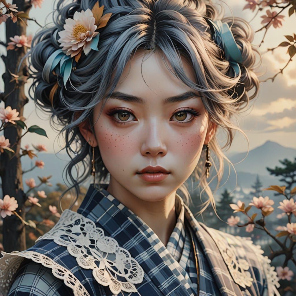 Whimsical Gingham Punk in Dreamy Digital Art