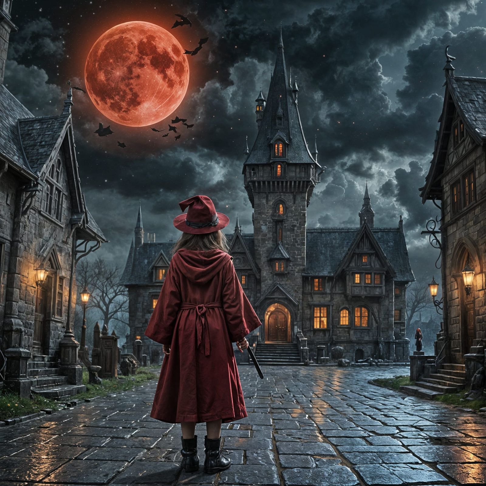 Little Girl Wizard at Fantasy School in Anime Style