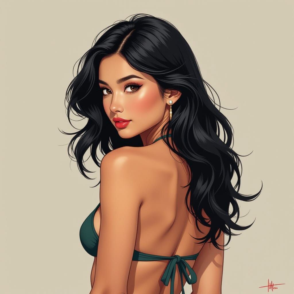 Bikini Portrait in Charcoal, Ethereal Elegance