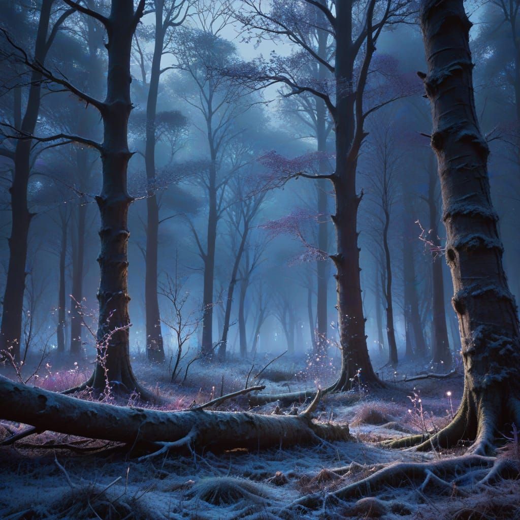 Misty Winter Forest at Twilight Digital Matte Painting