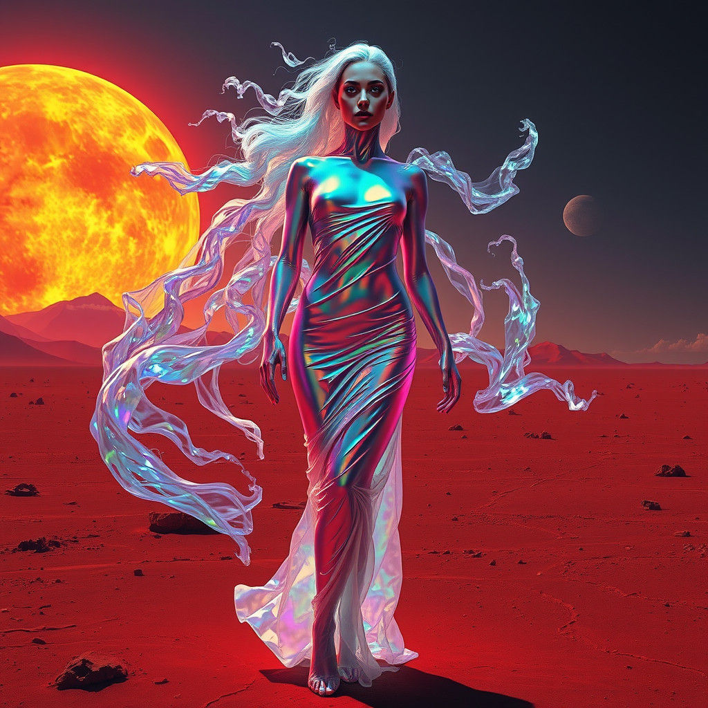 Antimatter Woman in Surreal Landscape