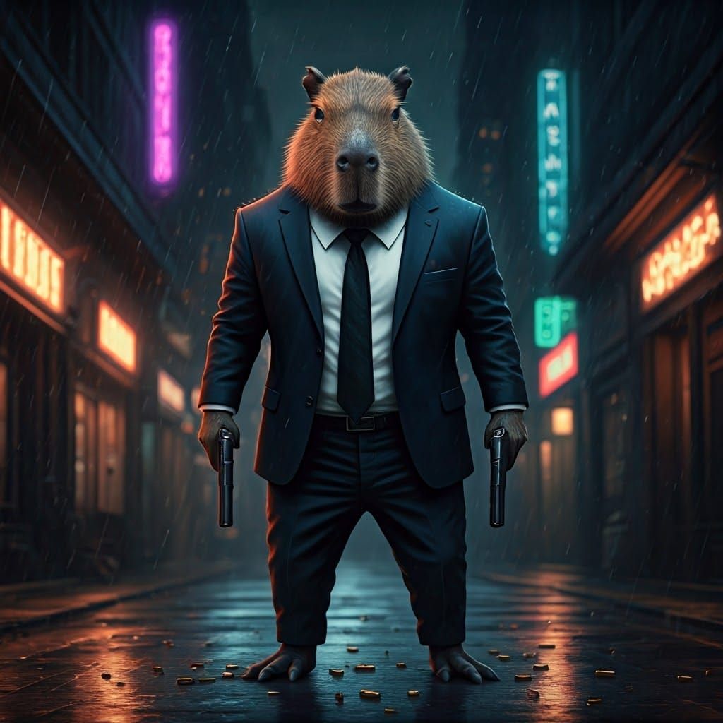 Hyper-Realistic Capybara Action Figure in Dystopian Urban La...