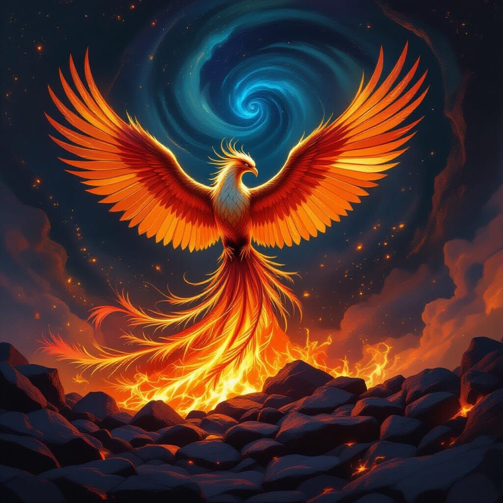 Majestic Phoenix Rises from Cosmic Embers