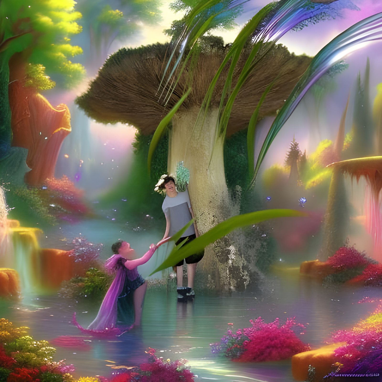 Ethereal Fairies in Misty Landscape as Luminist Painting