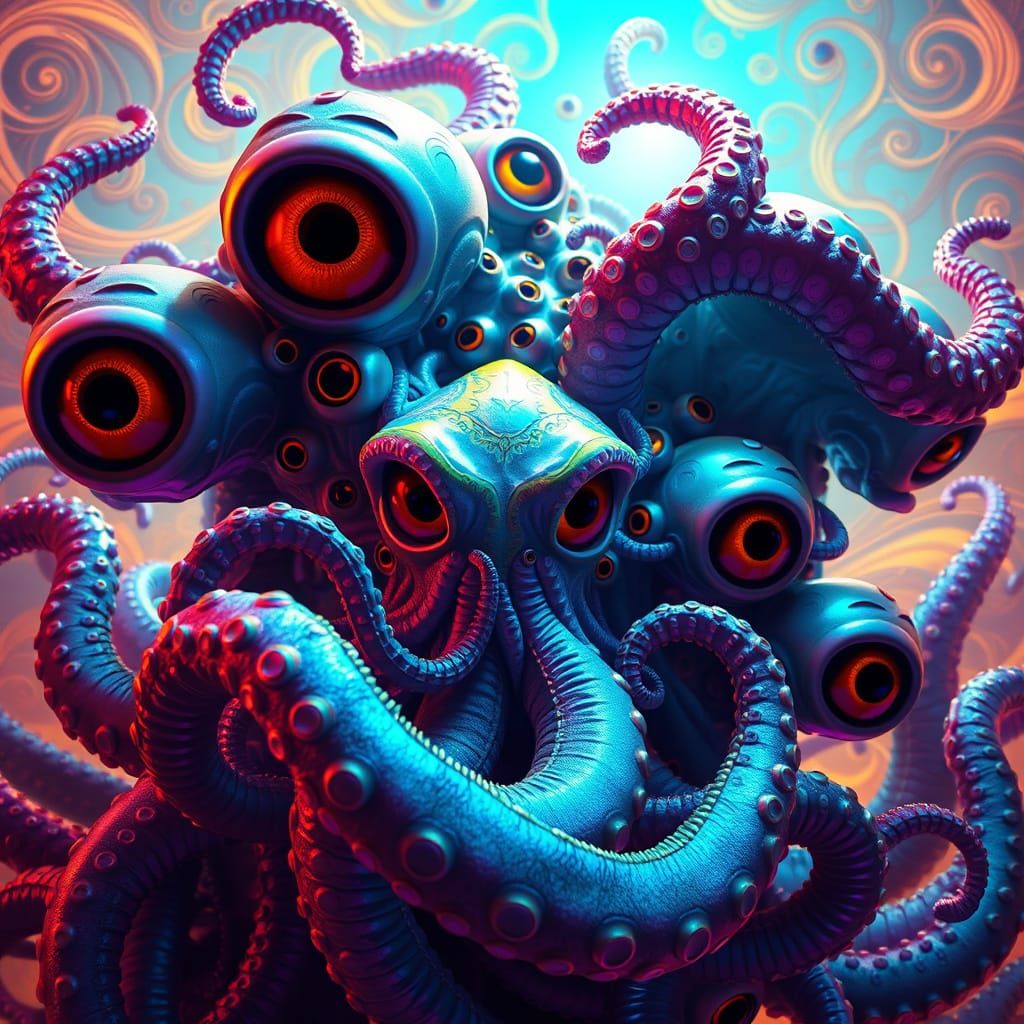 Iridescent Tentacle Mass in Art Nouveau Style