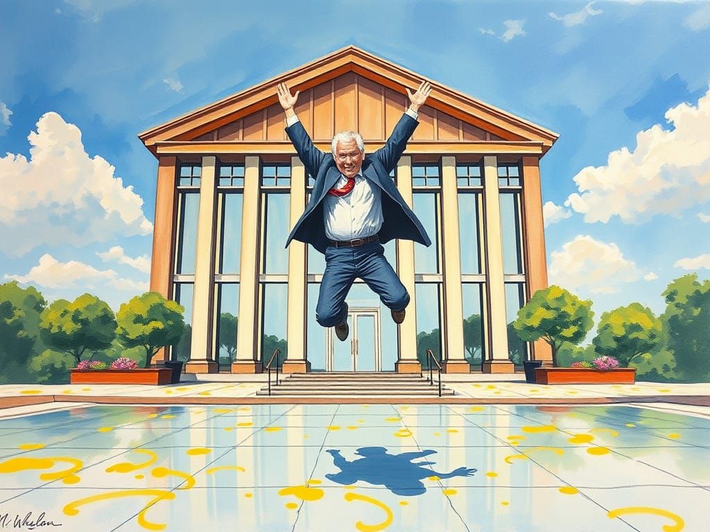 Impressionist Canvas Painting of Office Worker's Joyful Reti...