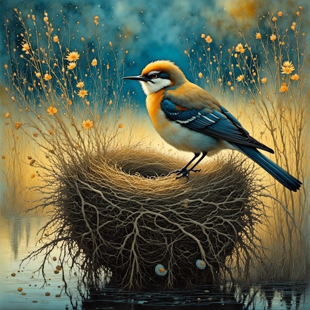 Surreal Landscape with Noctilucent Bird's Nest