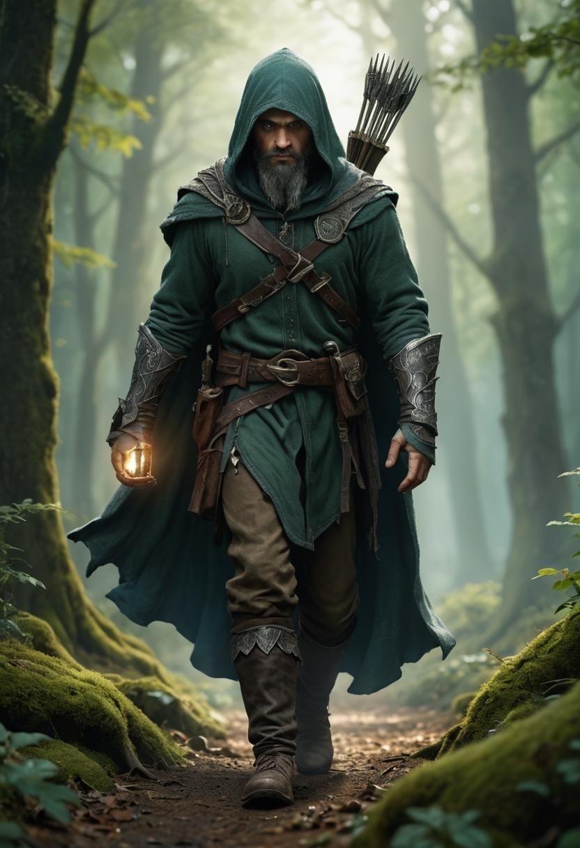 Mysterious Middle Earth Ranger Portrait in Forest