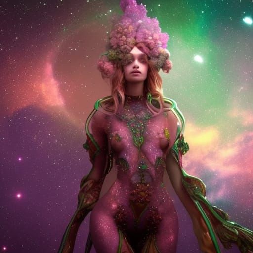 Stardust Galaxy Girl: Detailed Polychromatic Art