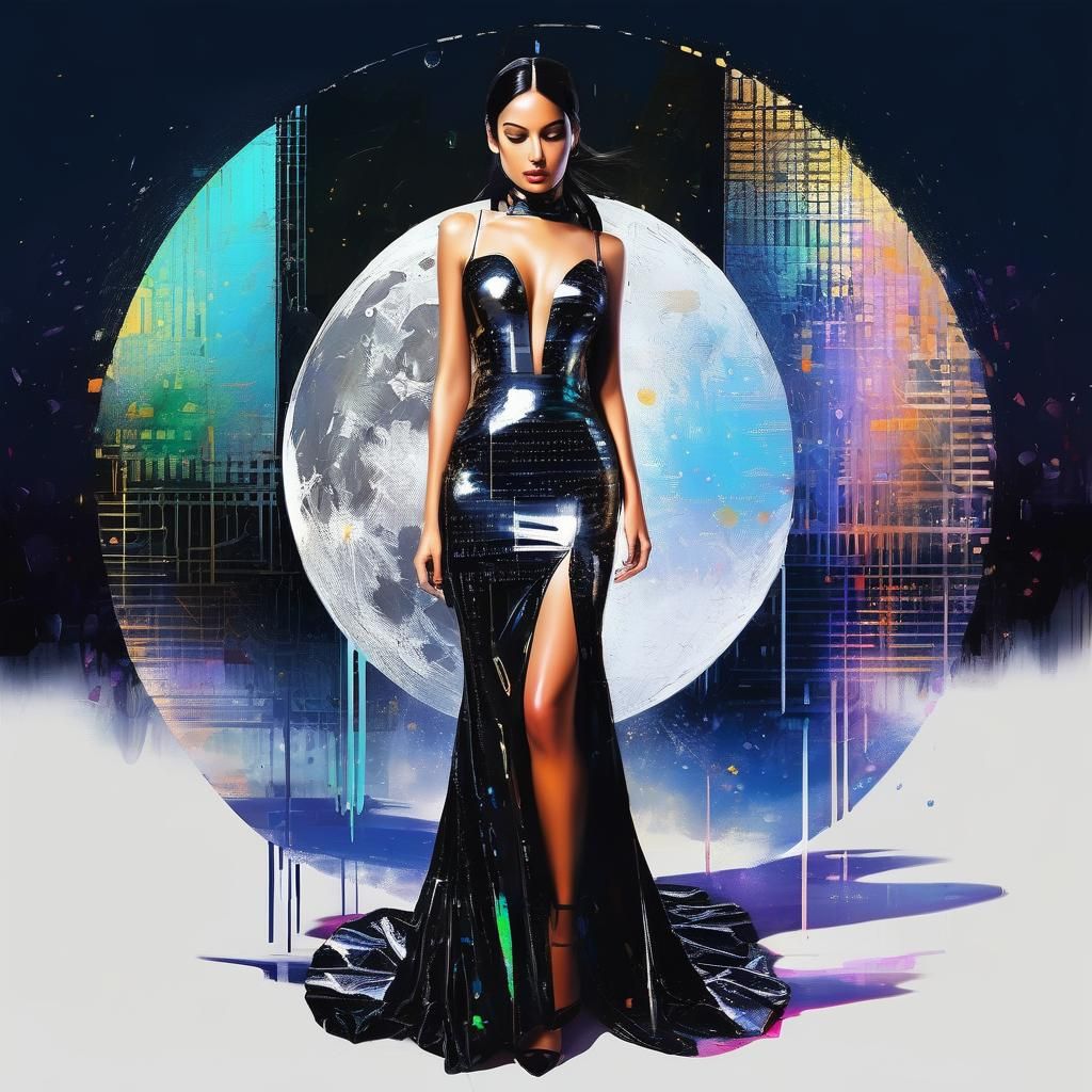 Holographic Woman in Rococo Cyberpunk Speedpaint