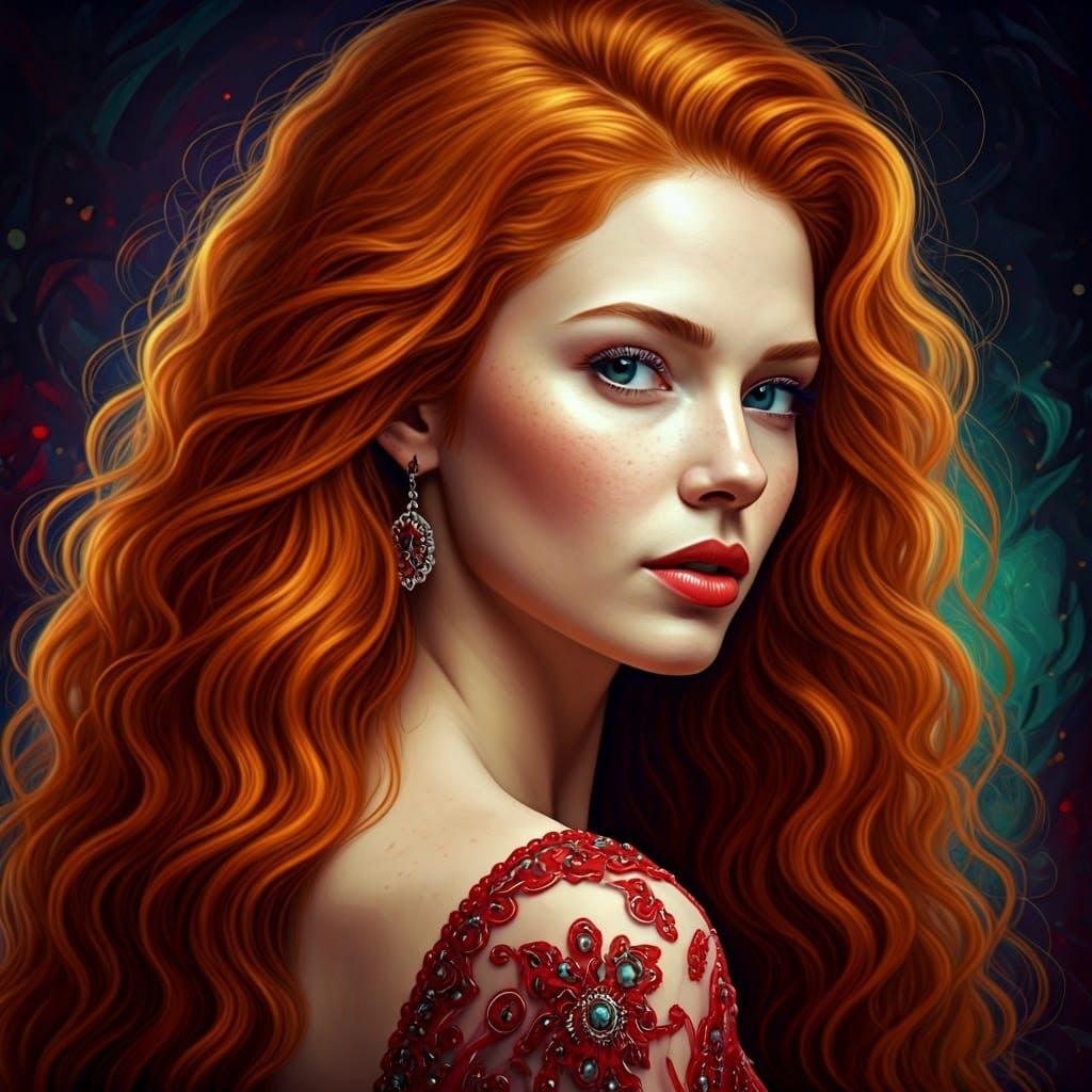 Hyperrealistic Redhead in Dramatic Splash Art