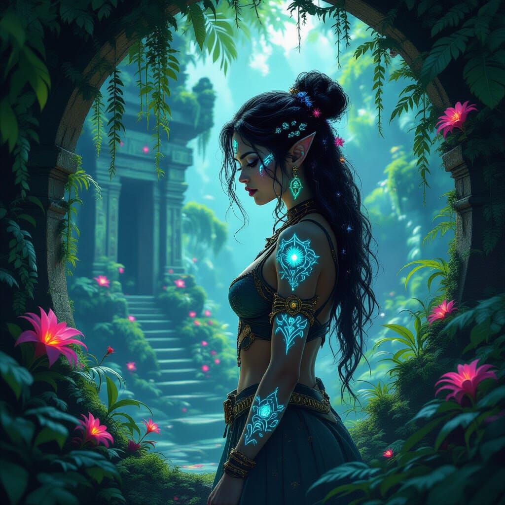 Ethereal Woman in Alien Jungle Temple