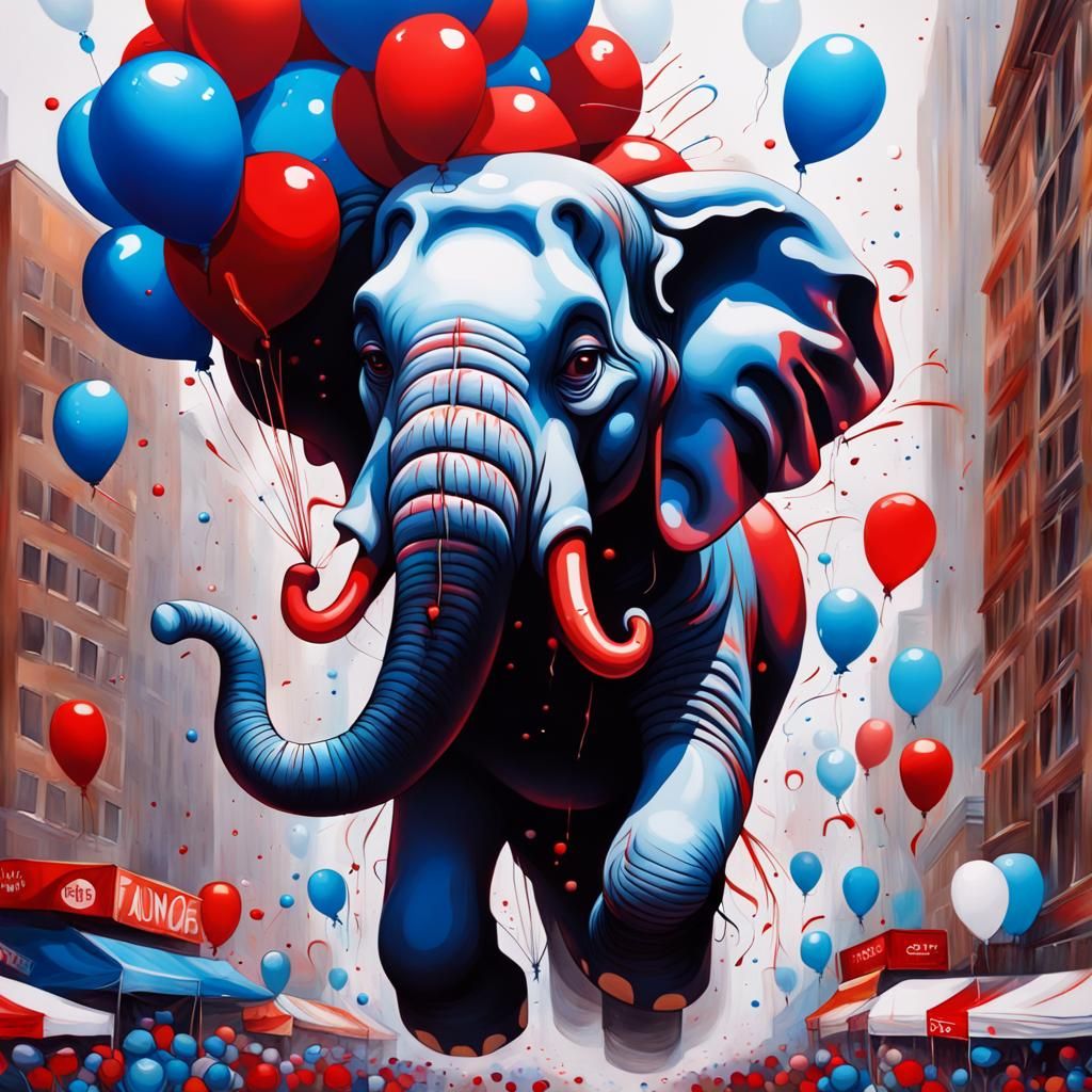 Thanksgiving Day Balloon Elephant Float in Graffiti Style