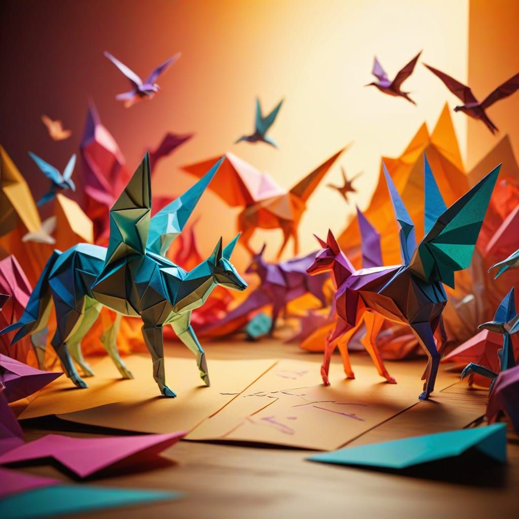 Animals of Past and Future in Vibrant Origami Style
