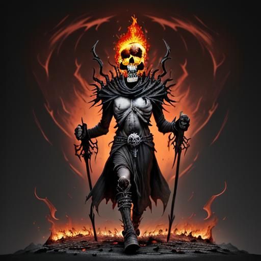 A skull for a visage, a soul set ablaze,
His penance he carr...