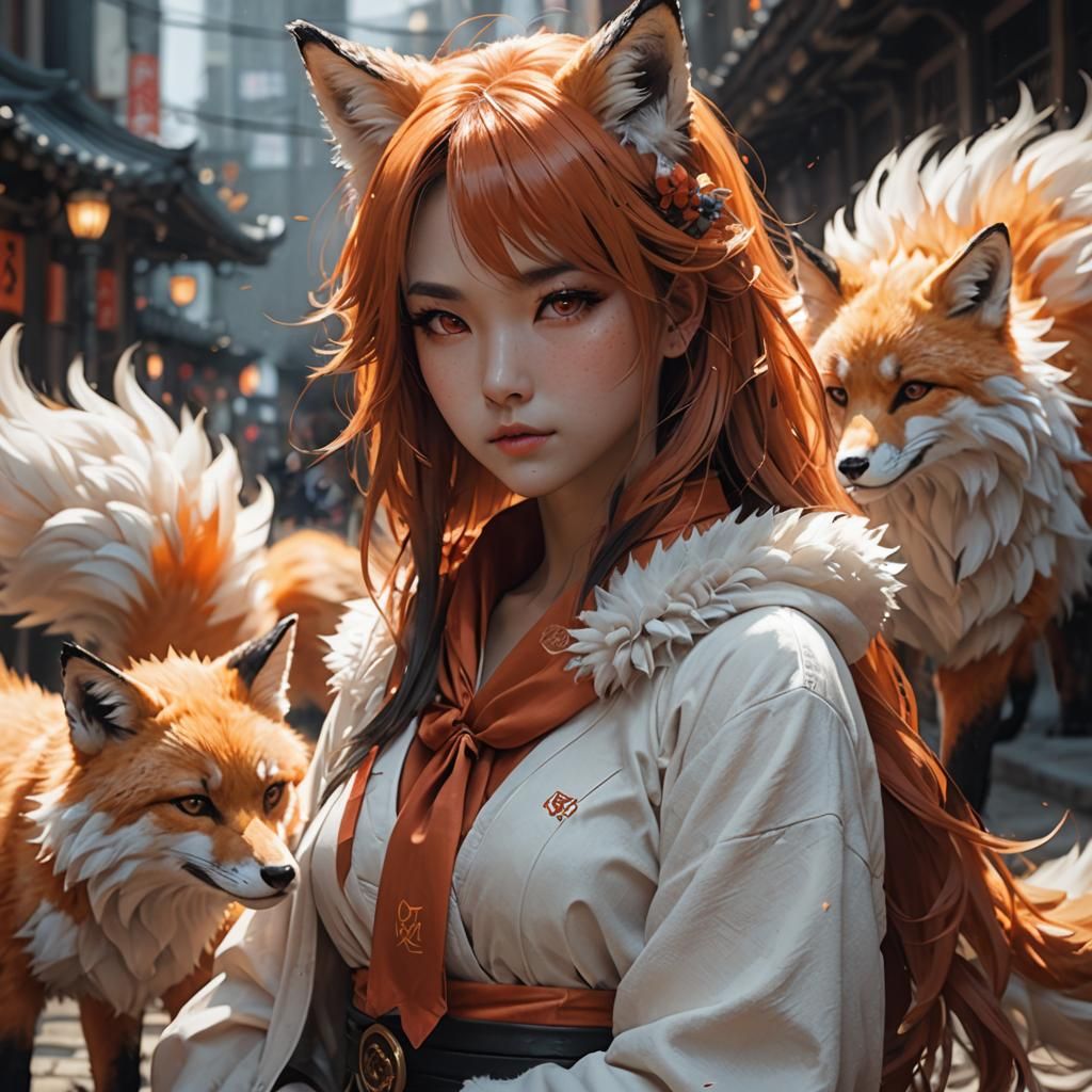 Enchanting Nine-Tailed Fox Girl in Hyperrealism