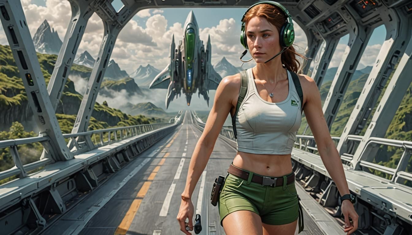 Elf Woman on Spaceship Bridge in Hyperrealism