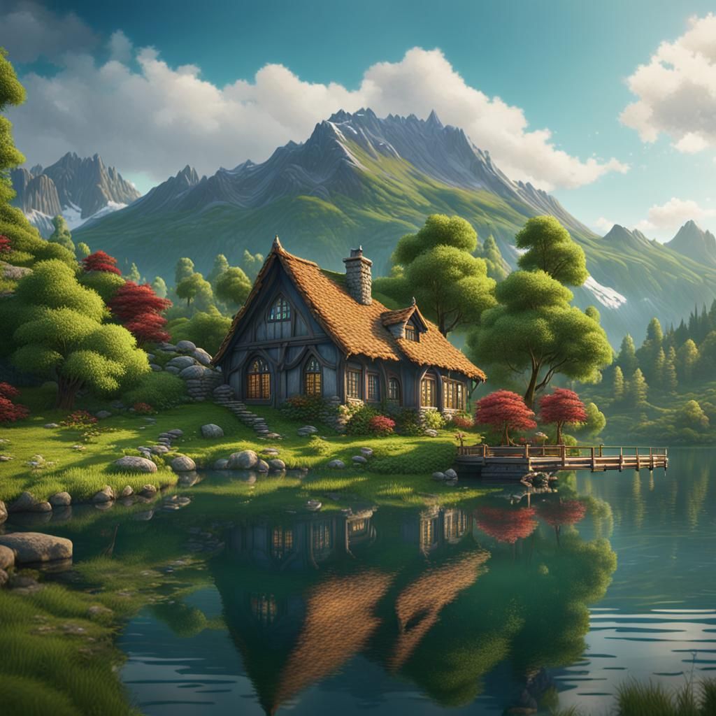 Lakeside Cottage Matte Painting in Unreal Engine