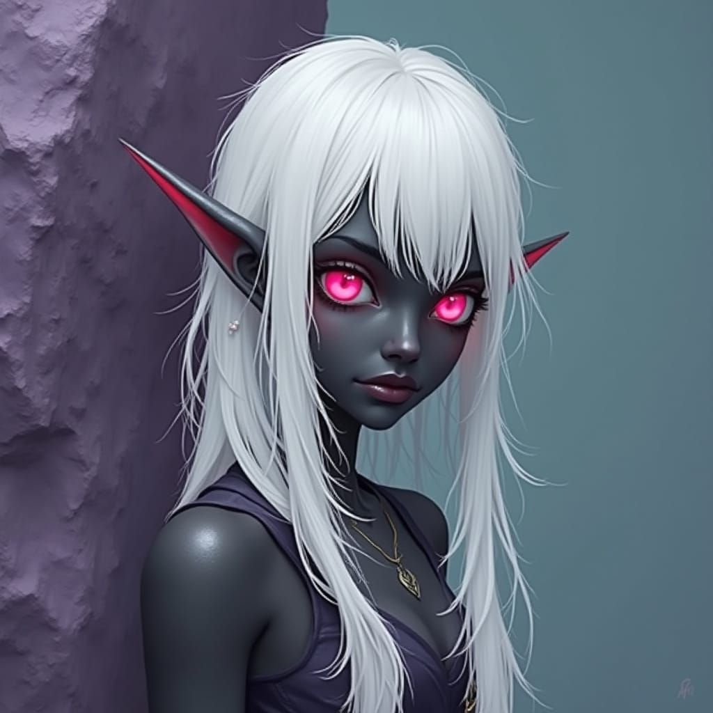 Ethereal Elf Maiden on a Mysterious Purple Cliff