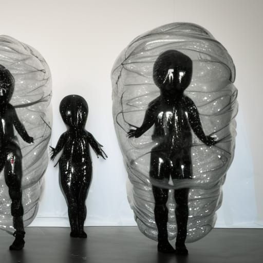 Transparent Alien Twins in Bubble Wrap Art