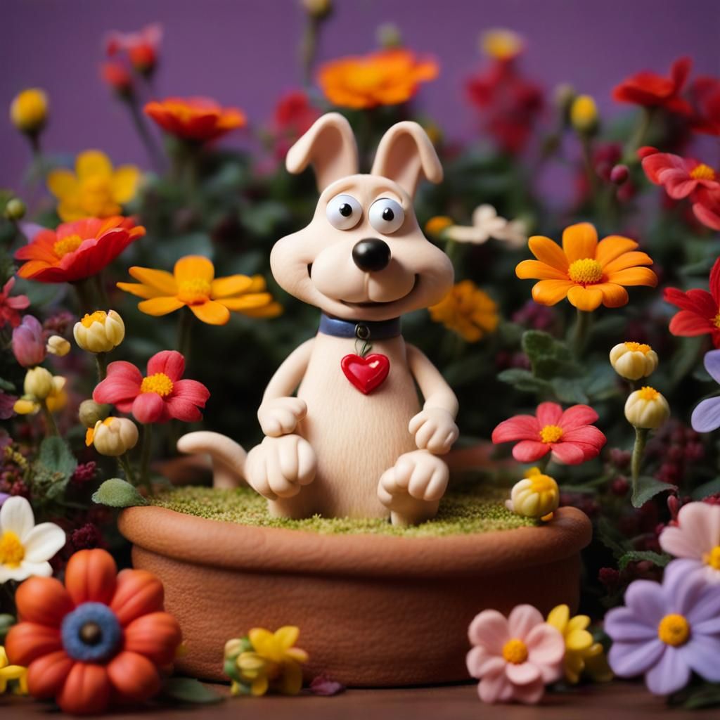 Whimsical Claymation Scene with Cute Cat in a Floral Setting
