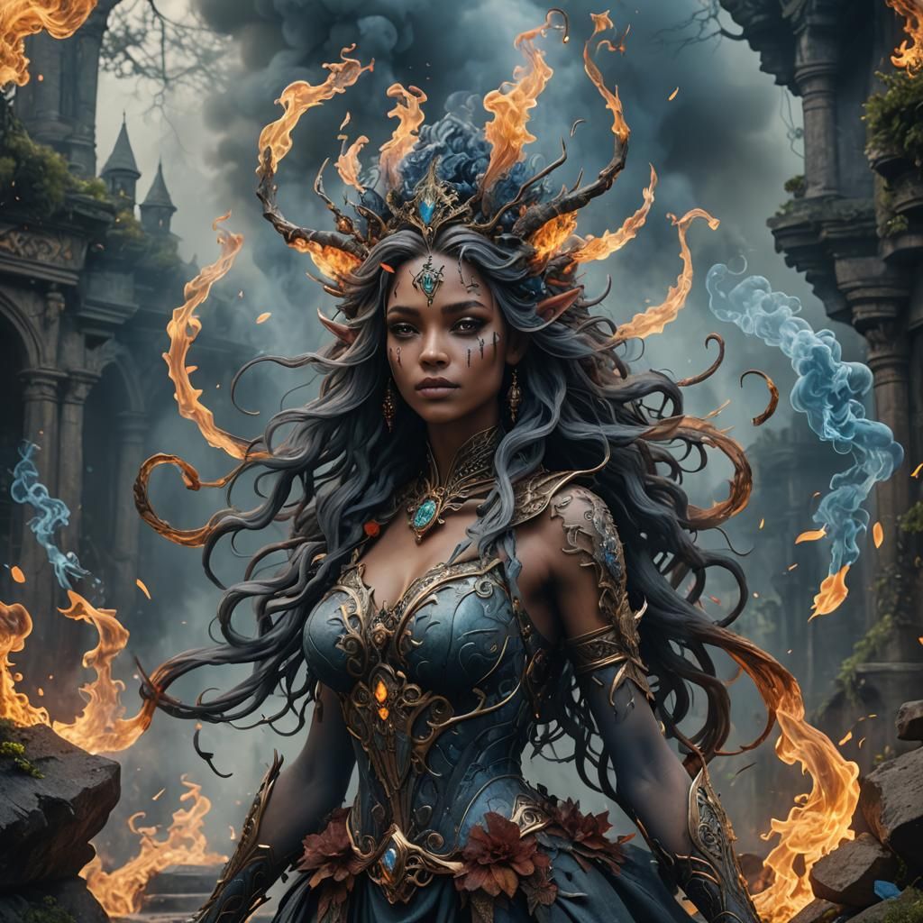 Detailed Smoke Nymph Fantasy Concept Art