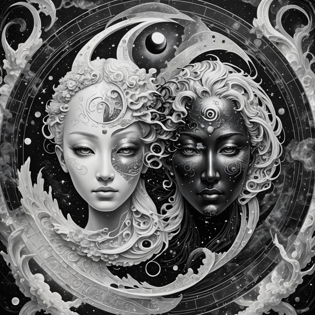 Dualism: Holographic Astral Illustration in Mixed Media