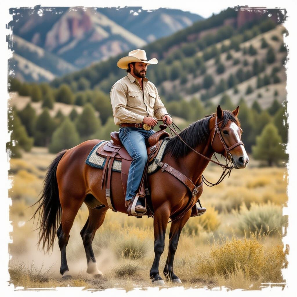 Cowboy on Horseback in the Wild West