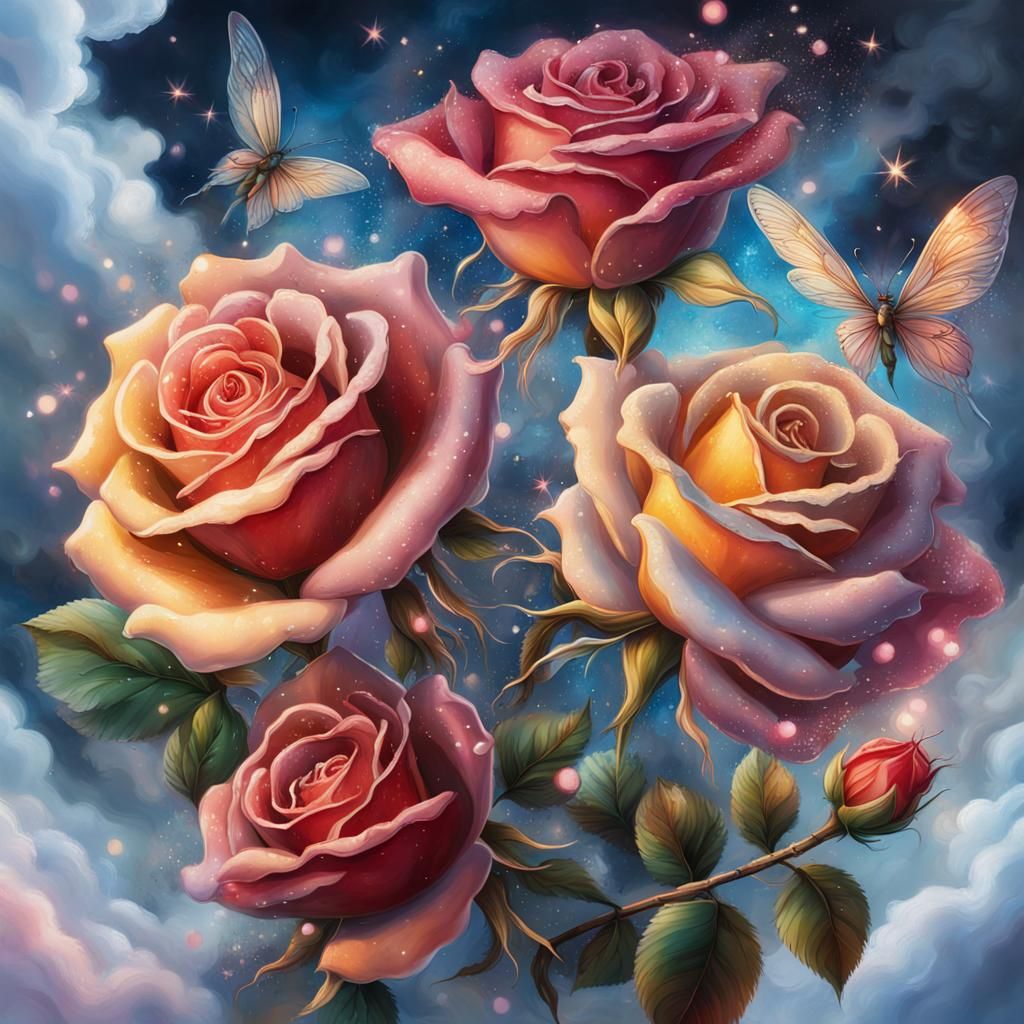 Hyperrealistic Roses with Fairies and Sparkles