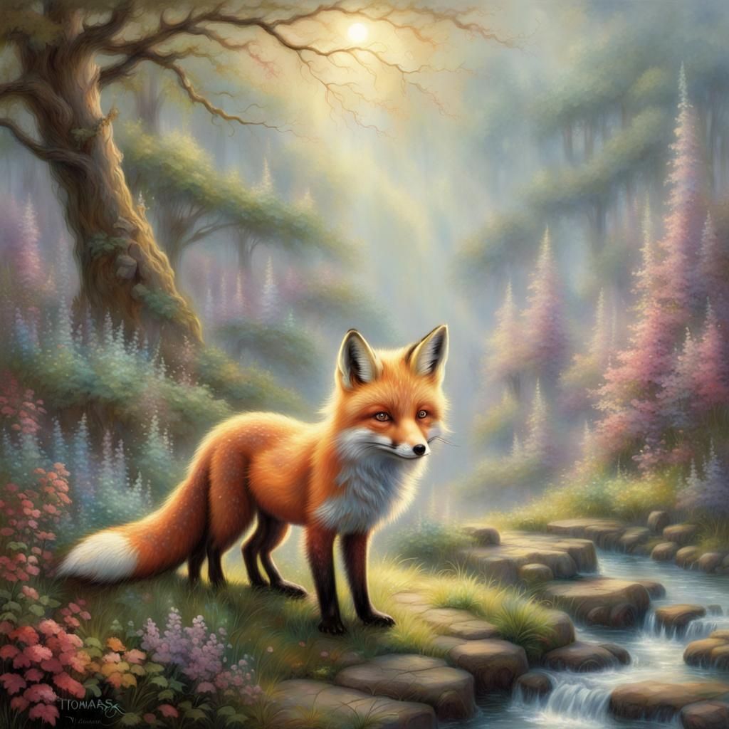 Cute Fox in Ethereal, Hyperdetailed Fantasy Landscape