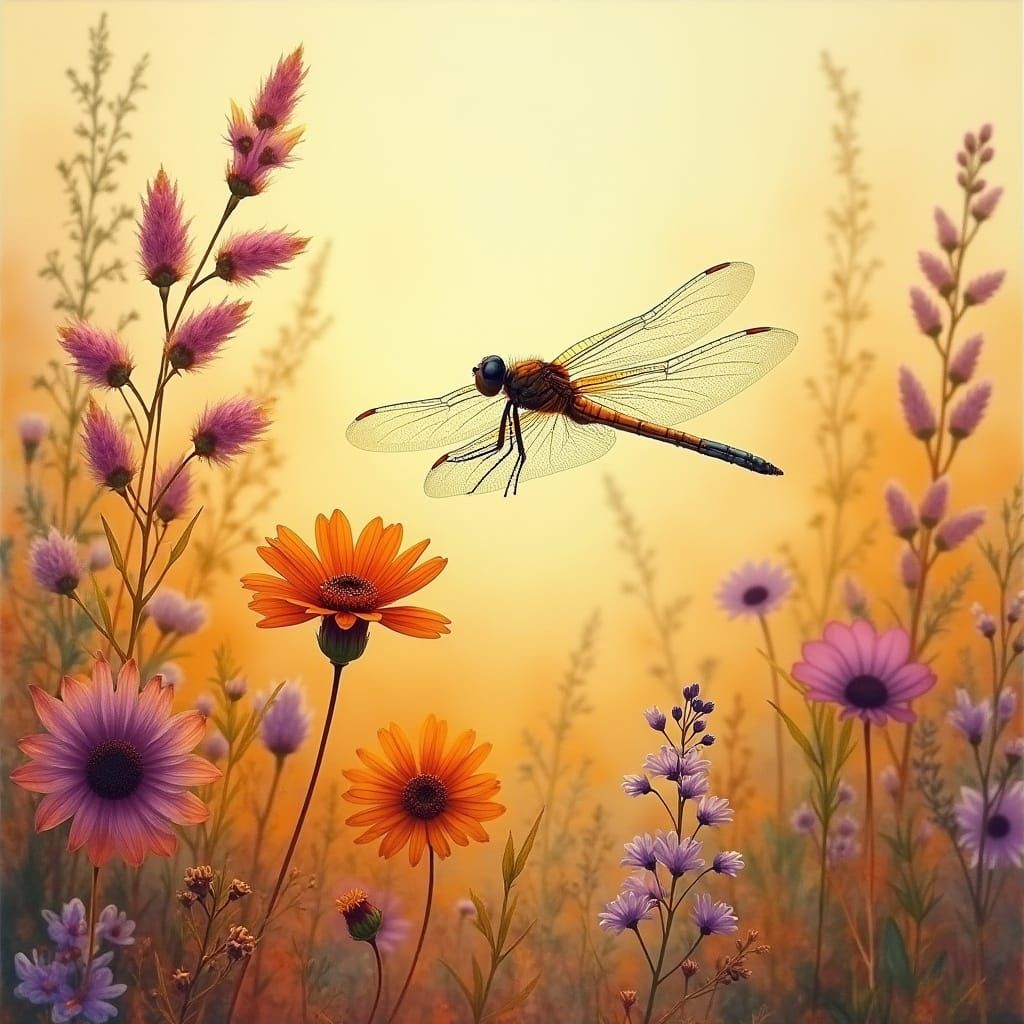 Dragonfly in Vibrant Wildflower Landscape