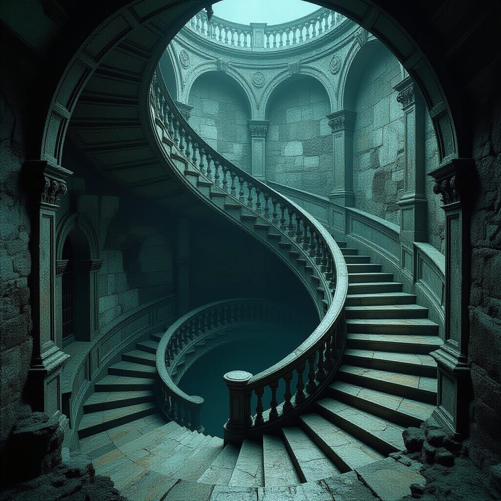 Endless Gothic Stairway to Abyss in Dark Fantasy Style