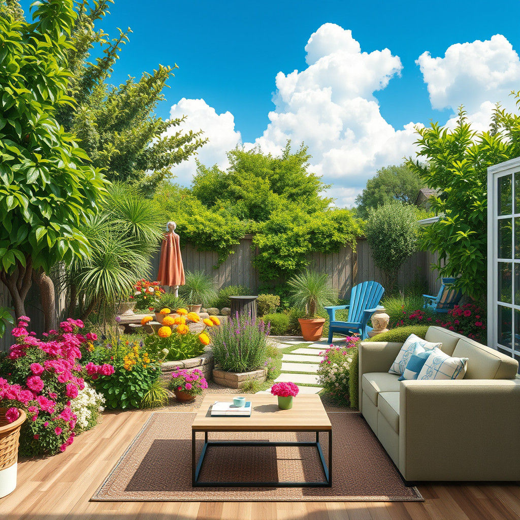 Hyperrealistic Mural of a Serene Backyard Oasis