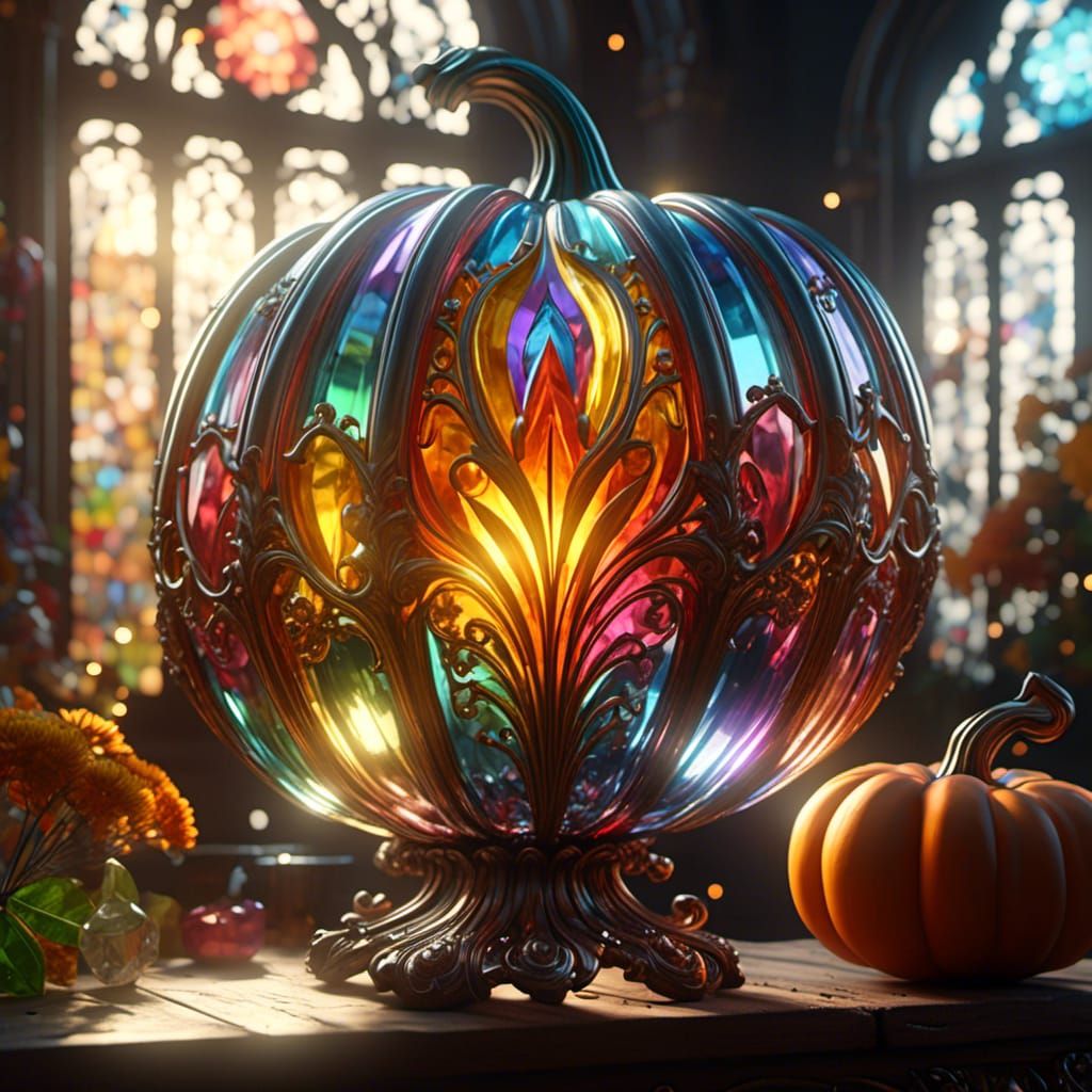 Magical Rainbow Glass Pumpkin in Ornate Crystal