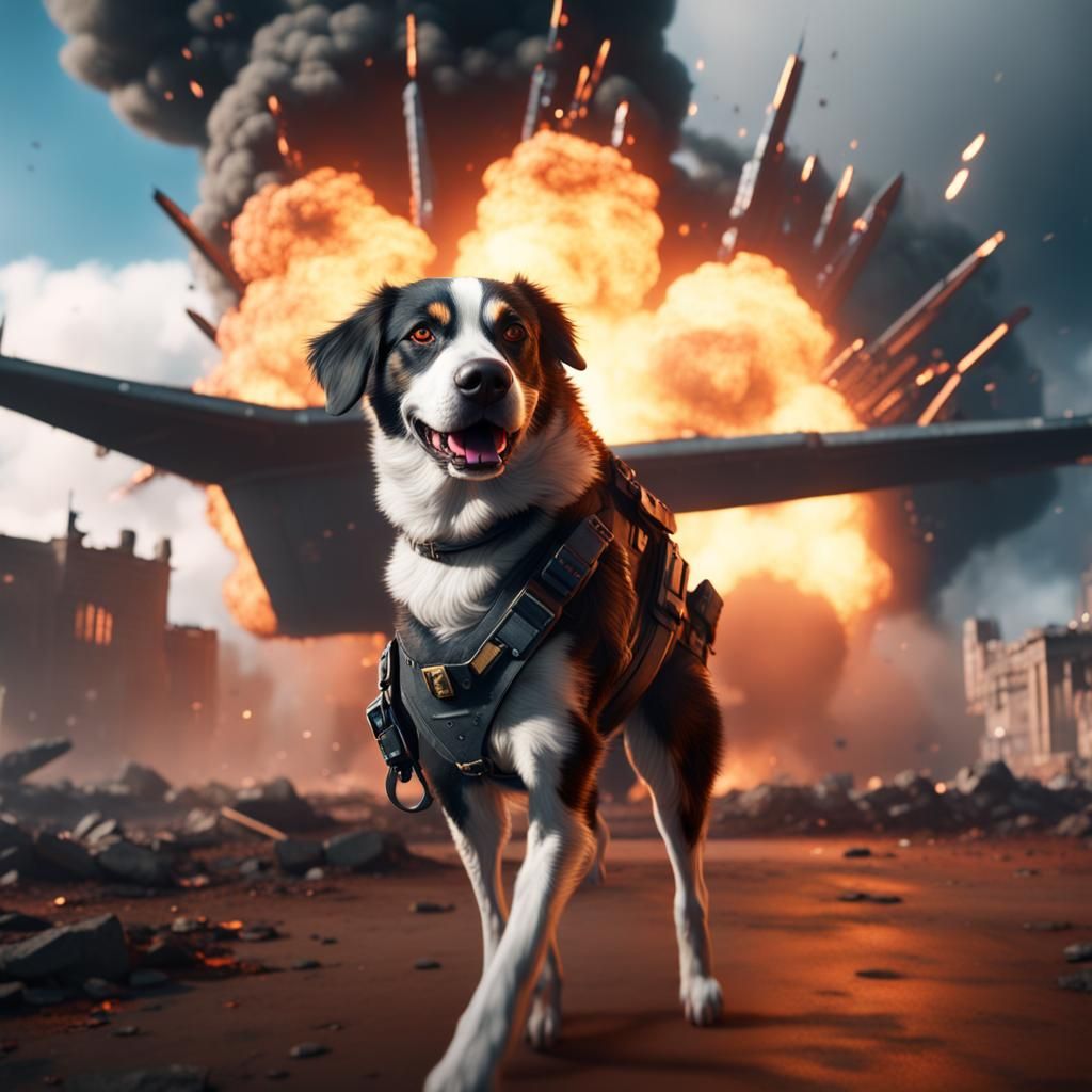 Spy Dog Escapes Explosion in Detailed Matte Painting