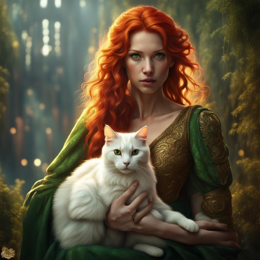 Woman with Cat in Golden Light