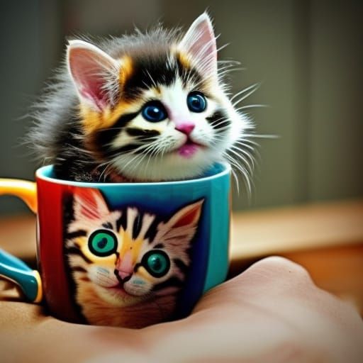 Kitten's Mug Mishap: A Digital Art Fantasy
