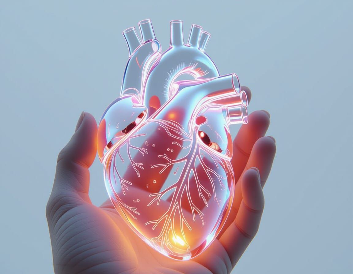 Crystal Heart with Glowing Veins in Anatomical Style