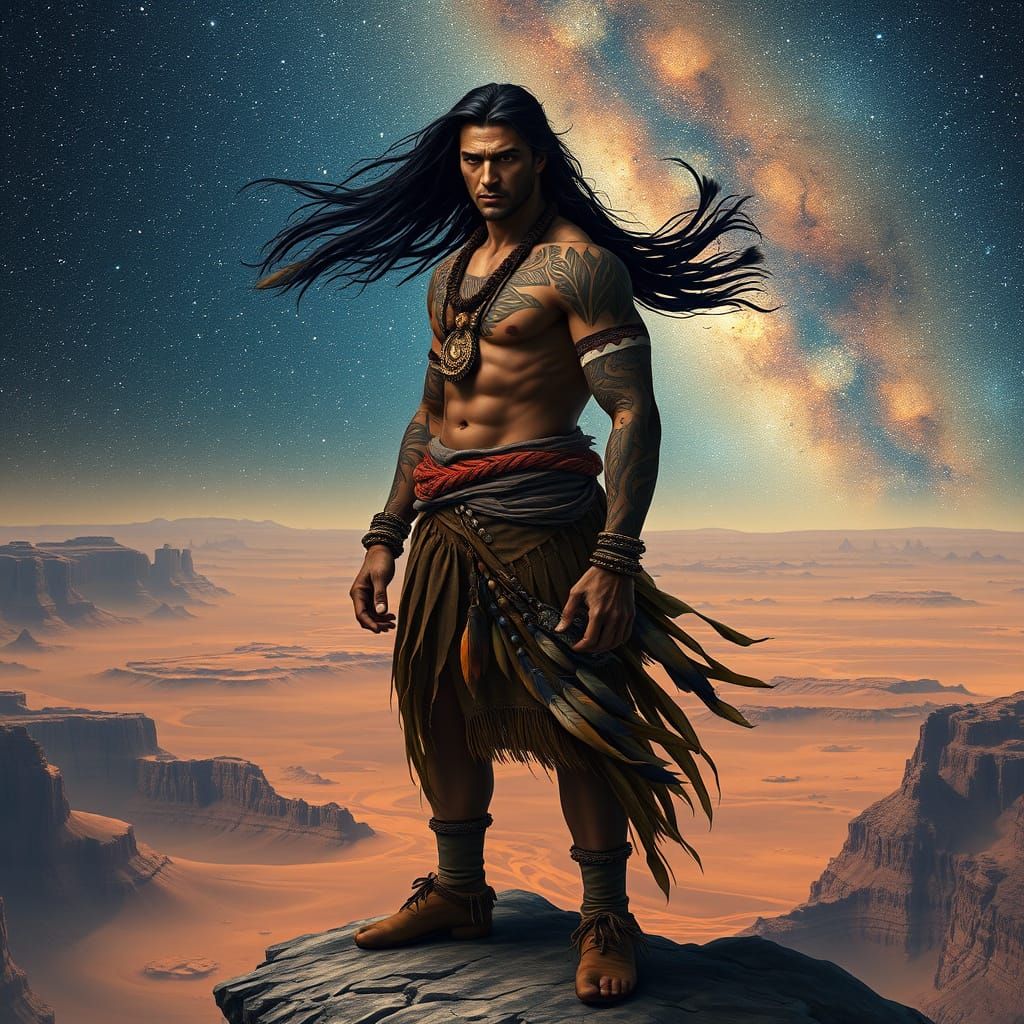 Mystical Desert Warrior Under Starlit Skies