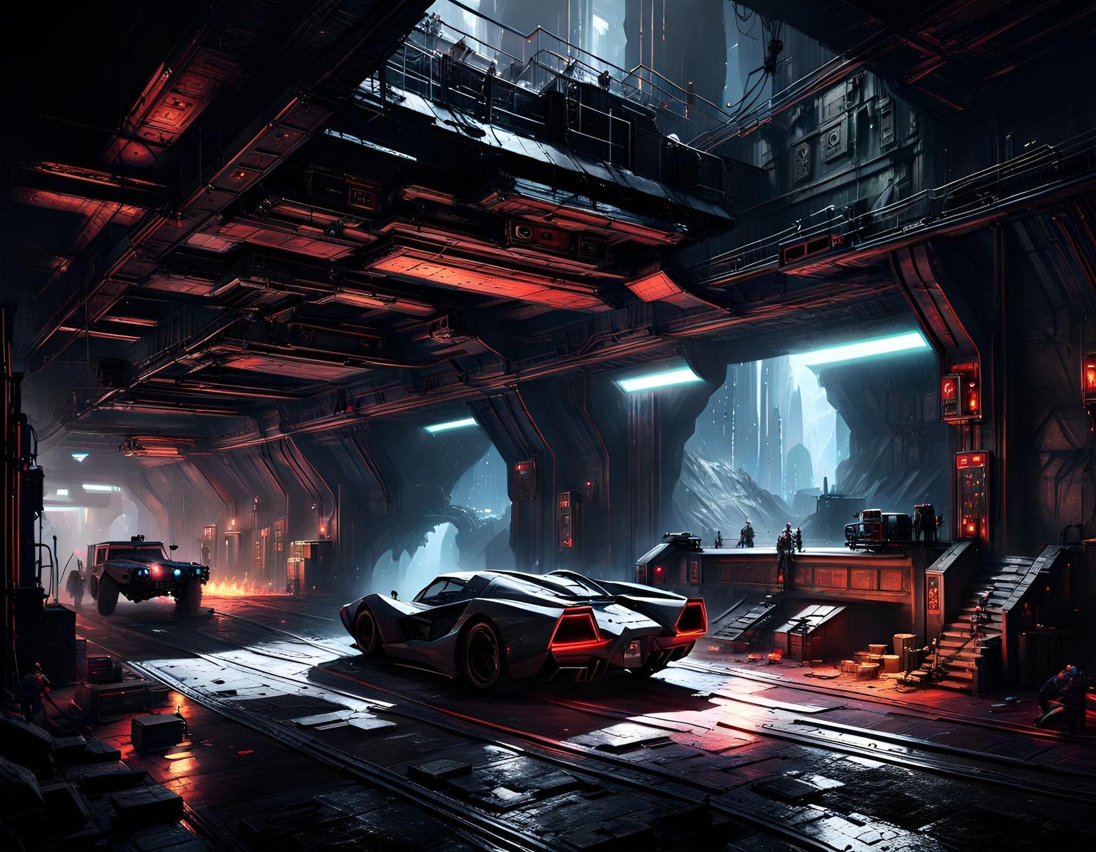 Detailed High-Tech Batcave with Holographic Displays