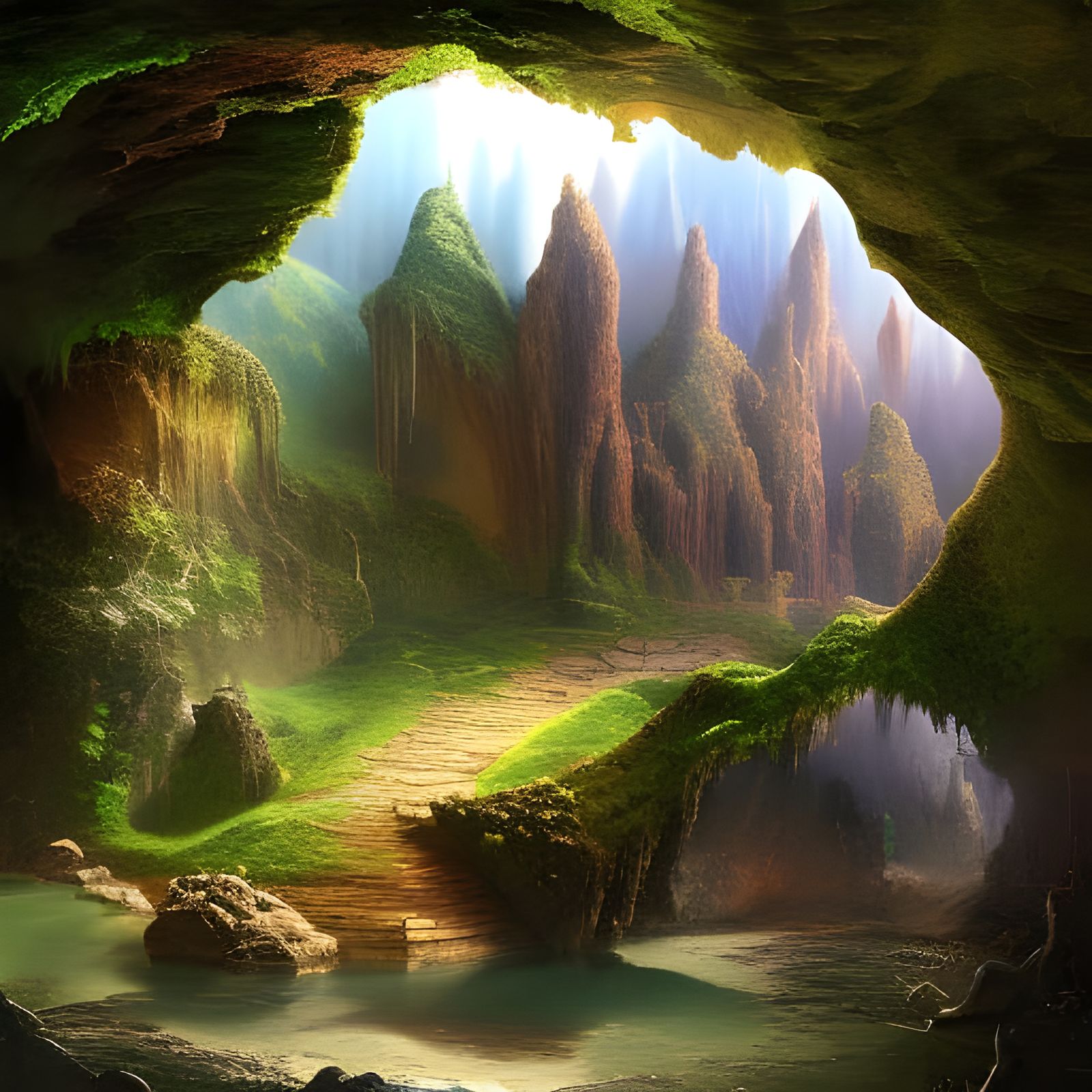 Fantasycore Waterfall Cave with Crystalline Geodes
