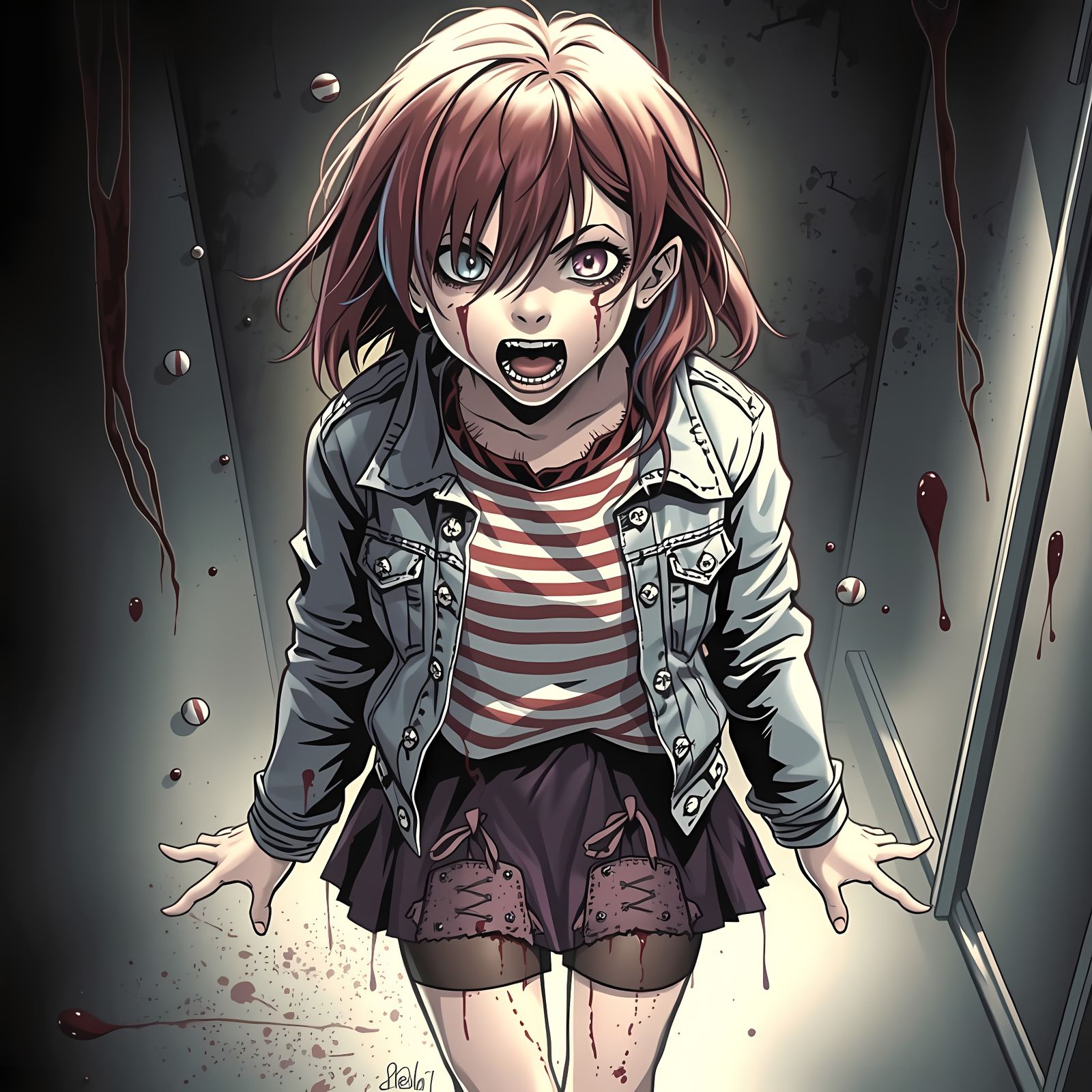 Mysterious Girl in Red and Purple, Dressed in Horror