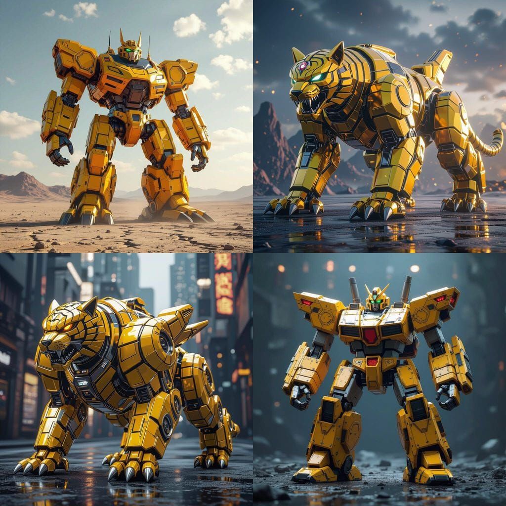 Epic Yellow Tigerzord in Futuristic Sci-Fi Style