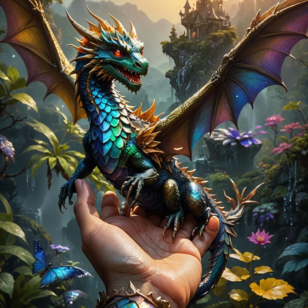 Fantasy Dragon Perched on Finger in High Detail