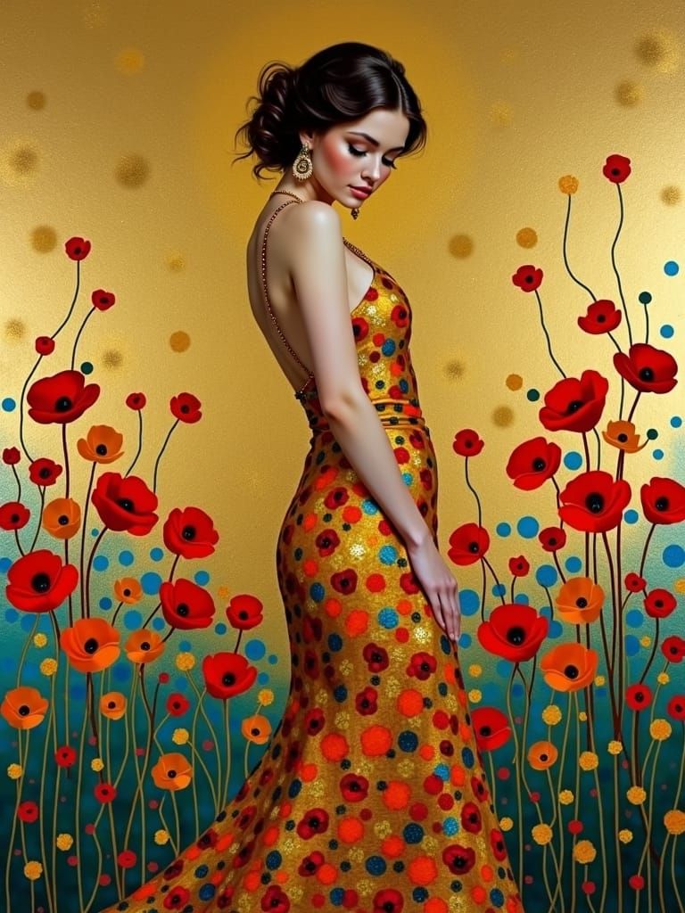 Golden Woman Portrait in Impressionistic Style