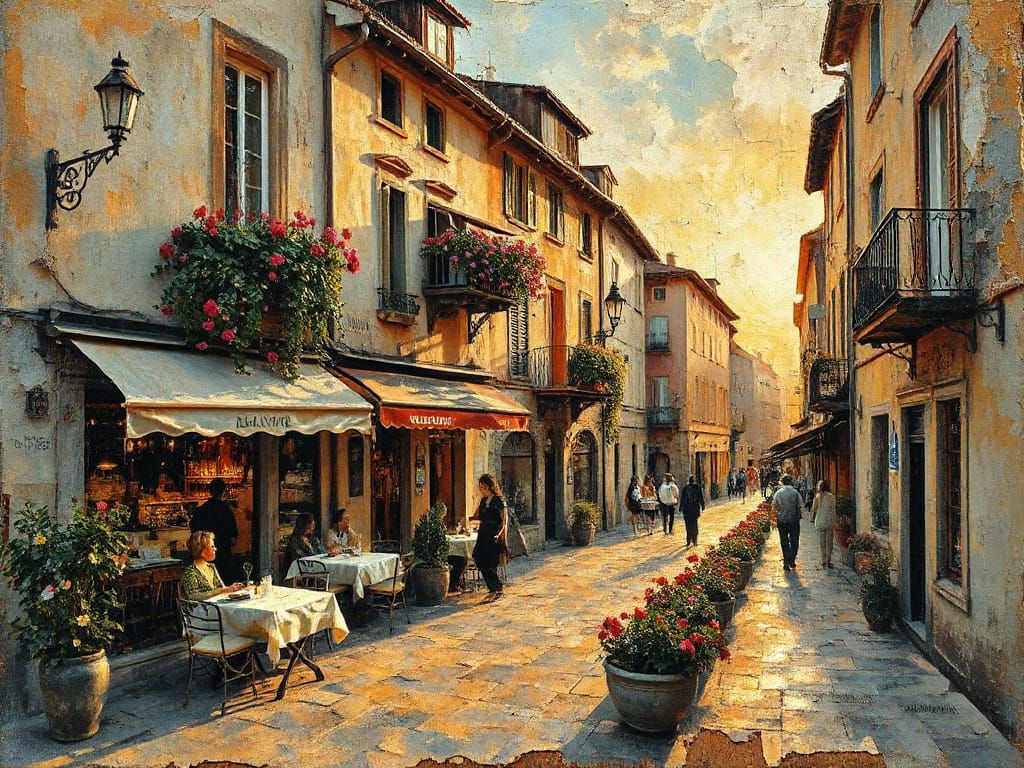 Impasto Masterpiece of 19th Century French Village at Sunset