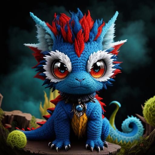Gothic-Punk Baby Dragon with Red Scales
