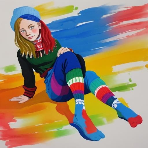 Colorful Socks: A Gouache Painting of Swedish Woman