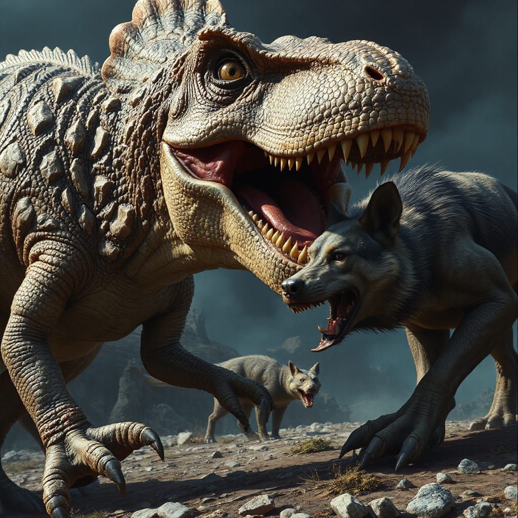 Dinosaur Under Attack by Wolfdog, Detailed Matte Painting
