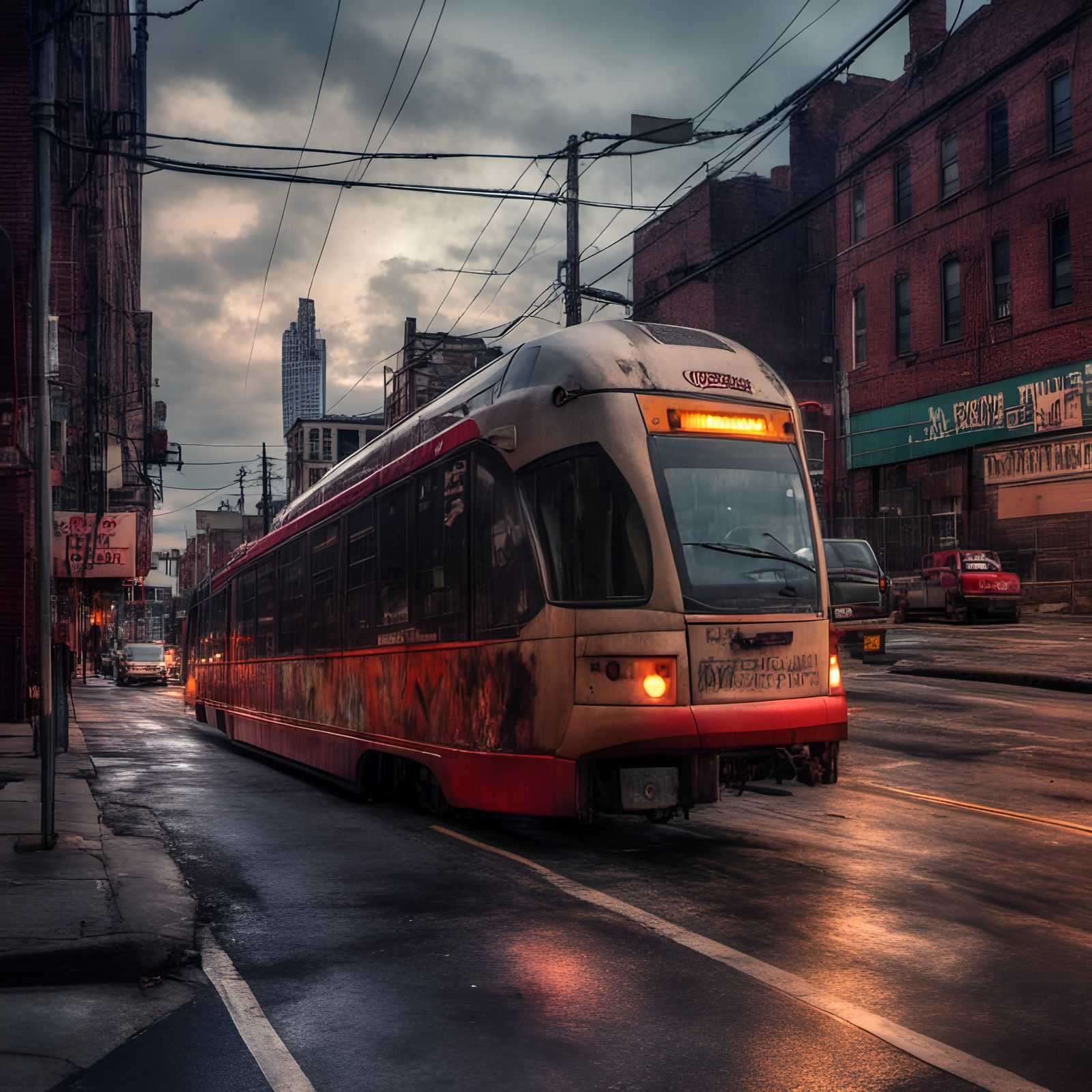 Street Car Racing Downtown in Detailed Digital Art